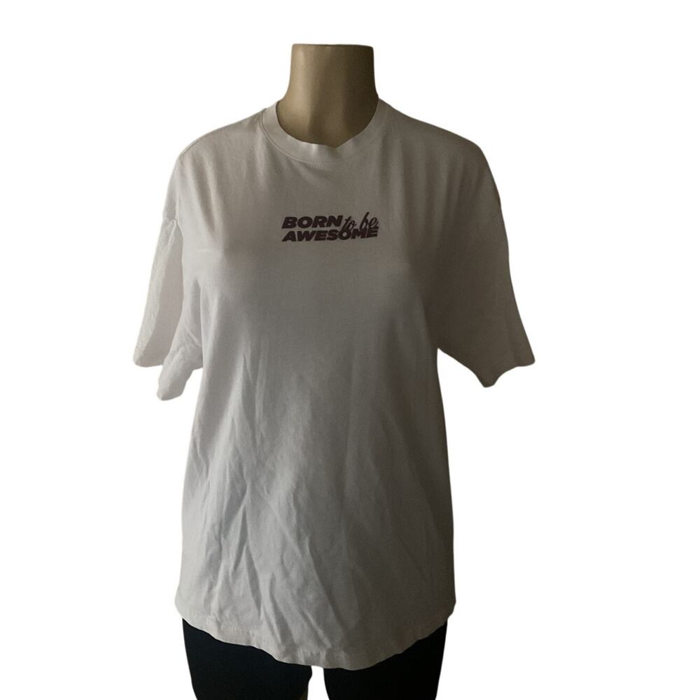 Berska Graphic Oversized T-Shirt White Casual Streetwear Tee Unisex Size XS